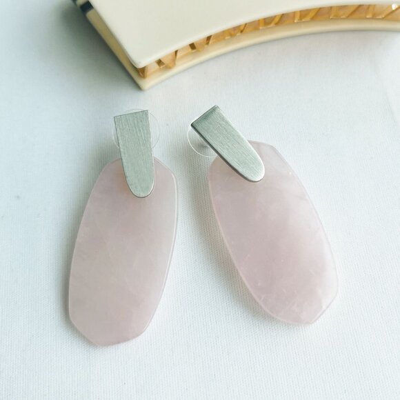 Kendra Scott Aragon Silver Rose Quartz Earrings - Picture 3 of 4